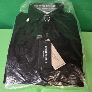 Kenneth Cole Slim Fit Button Down Dress Shirt, Black - 15.5 32/33 - NEW